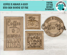 Load image into Gallery viewer, Coffee is Always a Good Idea Sign Bundle Set File SVG, Glowforge, Coffee Mug, Bar, Door Hanger, LuckyHeartDesignsCo