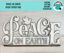 Load image into Gallery viewer, Peace On Earth Shelf Sitter Standing Sign File SVG, Nativity, Religious, Dove, Mantle decor, Centerpiece, glowforge, LuckyHeartDesignsCo