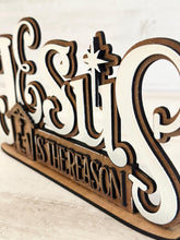 Load image into Gallery viewer, Jesus Christmas Shelf Sitter Standing Sign File SVG, Nativity, Religious, Mantle decor, Centerpiece, glowforge, LuckyHeartDesignsCo