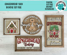 Load image into Gallery viewer, Gingerbread Sign Bundle Set File SVG, Glowforge, House, Man, Bakery, Holiday, Rudolph, North Pole, Santa, LuckyHeartDesignsCo