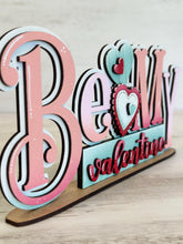 Load image into Gallery viewer, Be My Valentine Shelf Sitter Standing Sign File SVG, Love, Heart, Be Mine, Mantle decor, Centerpiece, glowforge, LuckyHeartDesignsCo