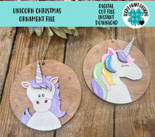 Load image into Gallery viewer, Unicorn Christmas Ornament File SVG, Glowforge, Horse, Girls, Magic, LuckyHeartDesignsCo