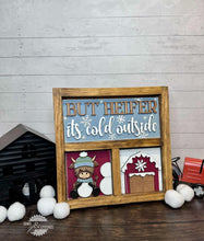 Load image into Gallery viewer, Winter Highland Cow Interchangeable Leaning Sign File SVG, Barn, Snowman, Farm, Glowforge, LuckyHeartDesignsCO
