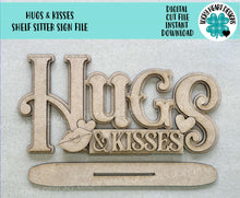 Load image into Gallery viewer, Hugs and Kisses Shelf Sitter Standing Sign File SVG, Valentine, Heart, Be Mine, Mantle decor, Centerpiece, glowforge, LuckyHeartDesignsCo