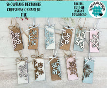 Load image into Gallery viewer, Snowflake Rectangle Christmas Ornament File SVG, Holiday Glowforge, Winter, Snow, LuckyHeartDesignsCo