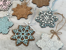 Load image into Gallery viewer, Snowflake Christmas Ornament File SVG, Holiday Glowforge, Winter, Snow, LuckyHeartDesignsCo