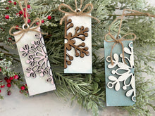 Load image into Gallery viewer, Snowflake Rectangle Christmas Ornament File SVG, Holiday Glowforge, Winter, Snow, LuckyHeartDesignsCo