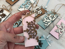 Load image into Gallery viewer, Snowflake Rectangle Christmas Ornament File SVG, Holiday Glowforge, Winter, Snow, LuckyHeartDesignsCo