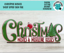 Load image into Gallery viewer, Christmas Wishes Shelf Sitter Christmas Standing Sign File SVG, Santa Tree Ornament Mantle decor Centerpiece, glowforge, LuckyHeartDesignsCo