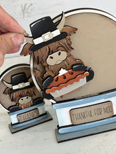 Load image into Gallery viewer, Highland Cow Thanksgiving Snow Globe Interchangeable File SVG, TINY Glowforge, Farm, Pumpkin Pie, Pilgrim, LuckyHeartDesignsCo