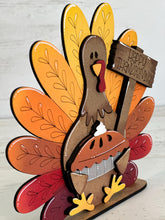 Load image into Gallery viewer, Turkey Pie Thanksgiving Standing File SVG, Gobble, Pumpkin Pie, Pilgrim, Fall, Holiday Decor, Glowforge, LuckyHeartDesignsCo