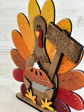 Load image into Gallery viewer, Turkey Pie Thanksgiving Standing File SVG, Gobble, Pumpkin Pie, Pilgrim, Fall, Holiday Decor, Glowforge, LuckyHeartDesignsCo