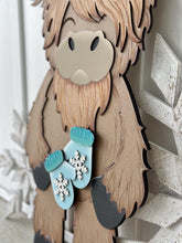 Load image into Gallery viewer, Porch Highland Winter Interchangeable Hats File SVG, (hat only) Seasonal, Cow, Holiday Farm Snowman, Mittens, Glowforge, LuckyHeartDesignsCo