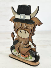 Load image into Gallery viewer, Highland Cow Thanksgiving Standing File SVG, TINY Glowforge, Farm, Turkey, Pumpkin Pie, Pilgrim, LuckyHeartDesignsCo