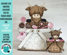 Load image into Gallery viewer, Highland Cow Valentine Chocolate For The Flower Basket Interchangeable File SVG, TINY Sweets Candy Tiered Tray Glowforge LuckyHeartDesignsCo
