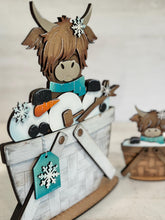 Load image into Gallery viewer, Winter Highland Cow For The Flower Basket Interchangeable File SVG, TINY, Snowman, Holiday, Tiered Tray, Glowforge, LuckyHeartDesignsCo