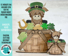Load image into Gallery viewer, St. Patrick's Day Highland Cow For The Flower Basket Interchangeable File SVG TINY, Lucky Horseshoe Clover Glowforge LuckyHeartDesignsCo
