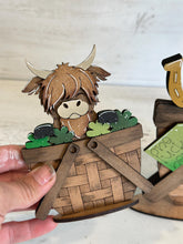 Load image into Gallery viewer, St. Patrick's Day Highland Cow For The Flower Basket Interchangeable File SVG TINY, Lucky Horseshoe Clover Glowforge LuckyHeartDesignsCo
