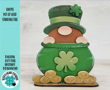 Load image into Gallery viewer, Gnome Pot Of Gold File SVG, st. Patrick's Day, Clover, Leprechaun, Tiered Tray Holiday Decor, Glowforge, LuckyHeartDesignsCo