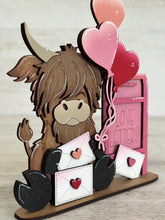 Load image into Gallery viewer, Valentine Standing Highland Cow File SVG, TINY Balloon, Love, Heart, Farm, Tiered Tray Glowforge LuckyHeartDesignsCo