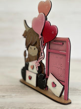 Load image into Gallery viewer, Valentine Standing Highland Cow File SVG, TINY Balloon, Love, Heart, Farm, Tiered Tray Glowforge LuckyHeartDesignsCo