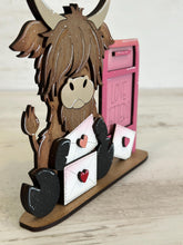 Load image into Gallery viewer, Valentine Standing Highland Cow File SVG, TINY Balloon, Love, Heart, Farm, Tiered Tray Glowforge LuckyHeartDesignsCo
