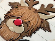 Load image into Gallery viewer, Highland Reindeer Door Hanger File SVG, Glowforge Farm, Cow, Rudolph, Christmas, LuckyHeartDesignsCo