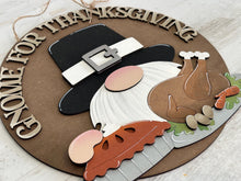 Load image into Gallery viewer, Gnome Thanksgiving Door Hanger File SVG, Pilgrim, Fall, Leaves, Pumpkin Pie, Turkey, Glowforge, LuckyHeartDesignsCo