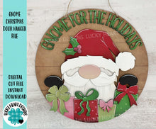 Load image into Gallery viewer, Gnome Christmas Door Hanger File SVG, Glowforge, Holiday, Santa, Presents, LuckyHeartDesignsCo