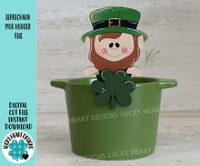 Load image into Gallery viewer, Leprechaun Mug Hugger File SVG, Glowforge Tiered Tray, St. Patrick's Day, lucky, Clover, Tray Decor, Holiday, Topper, LuckyHeartDesignsCo