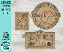 Load image into Gallery viewer, Sleigh Rides Sign Bundle Set File SVG, Glowforge, Holiday, Tree Farm, Reindeer, North Pole, Santa, LuckyHeartDesignsCo