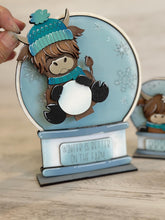 Load image into Gallery viewer, Winter Highland Cow Snow Globe Interchangeable File SVG, TINY, Glowforge, Tiered Tray, Snowman, Farm, LuckyHeartDesignsCo