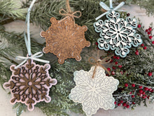 Load image into Gallery viewer, Snowflake Christmas Ornament File SVG, Holiday Glowforge, Winter, Snow, LuckyHeartDesignsCo