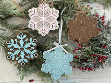 Load image into Gallery viewer, Snowflake Christmas Ornament File SVG, Holiday Glowforge, Winter, Snow, LuckyHeartDesignsCo