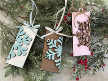 Load image into Gallery viewer, Snowflake Rectangle Christmas Ornament File SVG, Holiday Glowforge, Winter, Snow, LuckyHeartDesignsCo