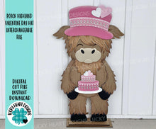 Load image into Gallery viewer, Porch Highland Valentines Day Interchangeable Hats File SVG, (hat only) Seasonal, Cow, Holiday Farm Snowman, Glowforge, LuckyHeartDesignsCo
