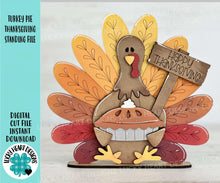 Load image into Gallery viewer, Turkey Pie Thanksgiving Standing File SVG, Gobble, Pumpkin Pie, Pilgrim, Fall, Holiday Decor, Glowforge, LuckyHeartDesignsCo