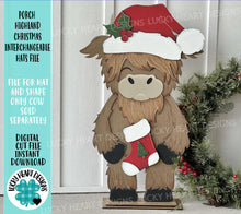 Load image into Gallery viewer, Porch Highland Christmas Interchangeable Hats File SVG, (hat only) Seasonal, Cow, Holiday, Farm, Fall, Glowforge, LuckyHeartDesignsCo