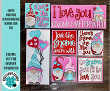 Load image into Gallery viewer, Gnome Love Valentine Interchangeable Leaning Sign File SVG, Heart, Tiered Tray Glowforge, LuckyHeartDesignsCo