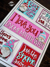 Load image into Gallery viewer, Gnome Love Valentine Interchangeable Leaning Sign File SVG, Heart, Tiered Tray Glowforge, LuckyHeartDesignsCo