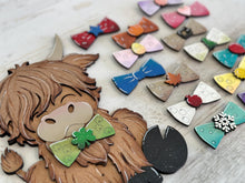 Load image into Gallery viewer, Bow Tie the Highland Cow Interchangeable Hats File SVG, Seasonal, Farm Tiered Tray Glowforge, LuckyHeartDesignsCo