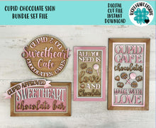 Load image into Gallery viewer, Cupid chocolate Sign Bundle Set File SVG, Glowforge, Pretzel, Cake pop, Valentine, LuckyheartDesignsCo