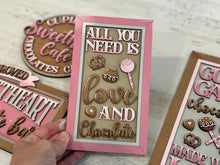 Load image into Gallery viewer, Cupid chocolate Sign Bundle Set File SVG, Glowforge, Pretzel, Cake pop, Valentine, LuckyheartDesignsCo