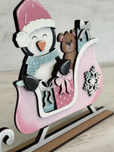 Load image into Gallery viewer, Penguin Christmas Sleigh Standing File SVG, Winter, Snow, Santa, Rudolph, Elf, Present, Reindeer, Glowforge, LuckyHeartDesignsCo