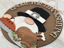 Load image into Gallery viewer, Gnome Thanksgiving Door Hanger File SVG, Pilgrim, Fall, Leaves, Pumpkin Pie, Turkey, Glowforge, LuckyHeartDesignsCo