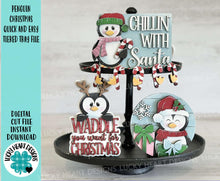 Load image into Gallery viewer, Penguin Christmas Quick and Easy Tiered Tray File SVG, Glowforge Candy Cane, Santa, Tier Tray, LuckyHeartDesignsCo