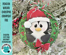 Load image into Gallery viewer, Penguin Wreath Christmas Ornament File SVG, Glowforge, Santa, Tree, Bow, LuckyHeartDesignsCo