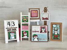 Load image into Gallery viewer, Penguin Christmas MINI Interchangeable Leaning Sign File SVG, Candy Cane, Santa Tiered Tray, Winter Glowforge, LuckyHeartDesignsCo
