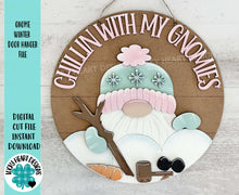 Load image into Gallery viewer, Gnome Winter Door Hanger Sign SVG File, Snowman, Snowflake Sign, Glowforge, LuckyHeartDesignsCo