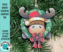 Load image into Gallery viewer, Moose Wreath Christmas Ornament File SVG, Santa Candy Cane Presents Tiered Tray, Glowforge, LuckyHeartDesignsCo